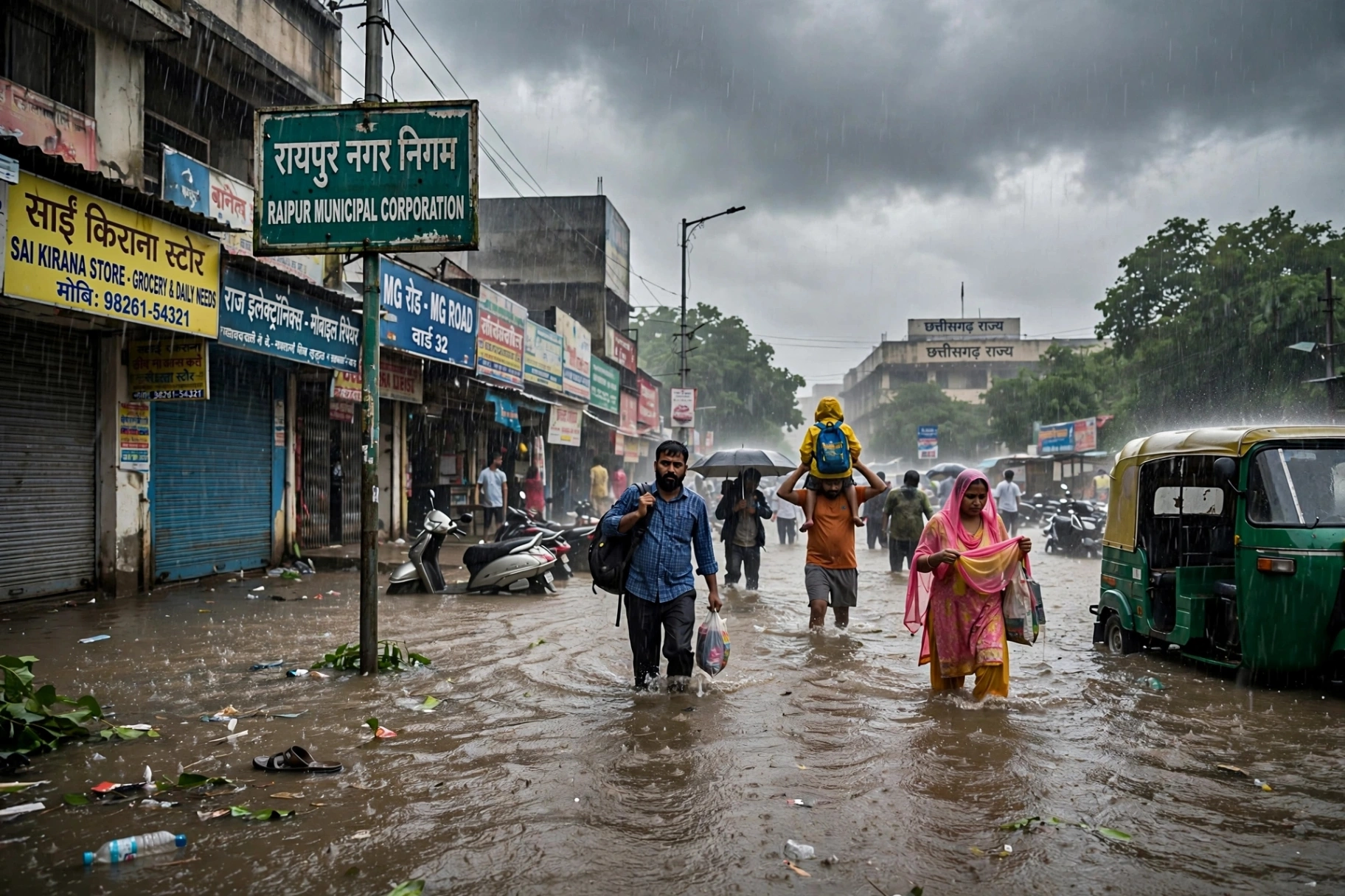 रायपुर में 24 घंटे से मूसलाधार बारिश