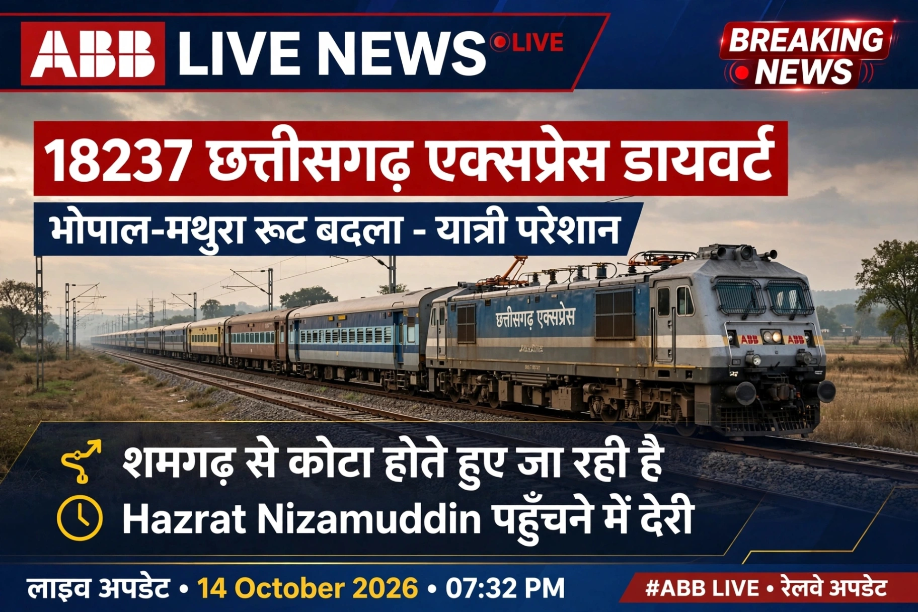 18237 छत्तीसगढ़ एक्सप्रेस 5 घंटे डायवर्ट, यात्री परेशान